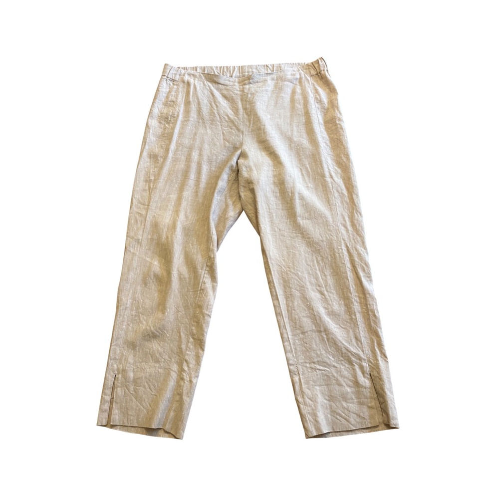 J. Jill Linen Pull On Pants Linen Blend Oatmeal Beige Crop Side Slit M Coastal